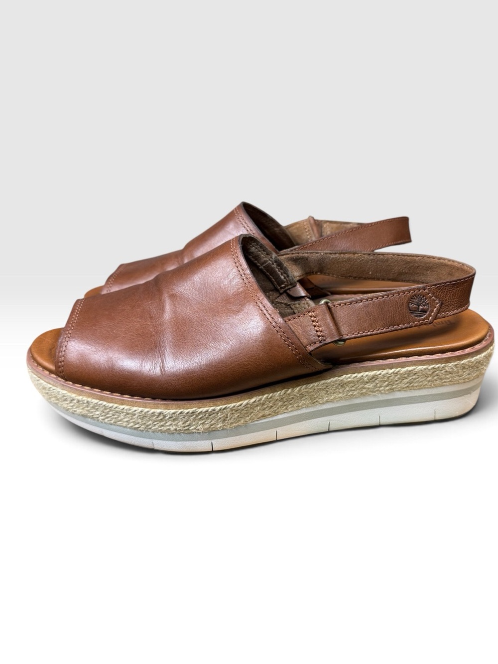 Timberland SensorFlex Brown Leather Espadrille Platform Sandals Women 9 A2A5N